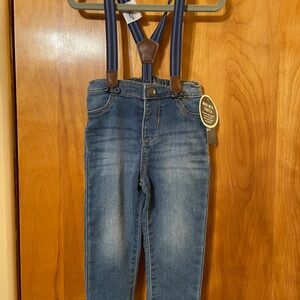 OshKosh B'gosh Blue Denim Overalls with Brown Accents
